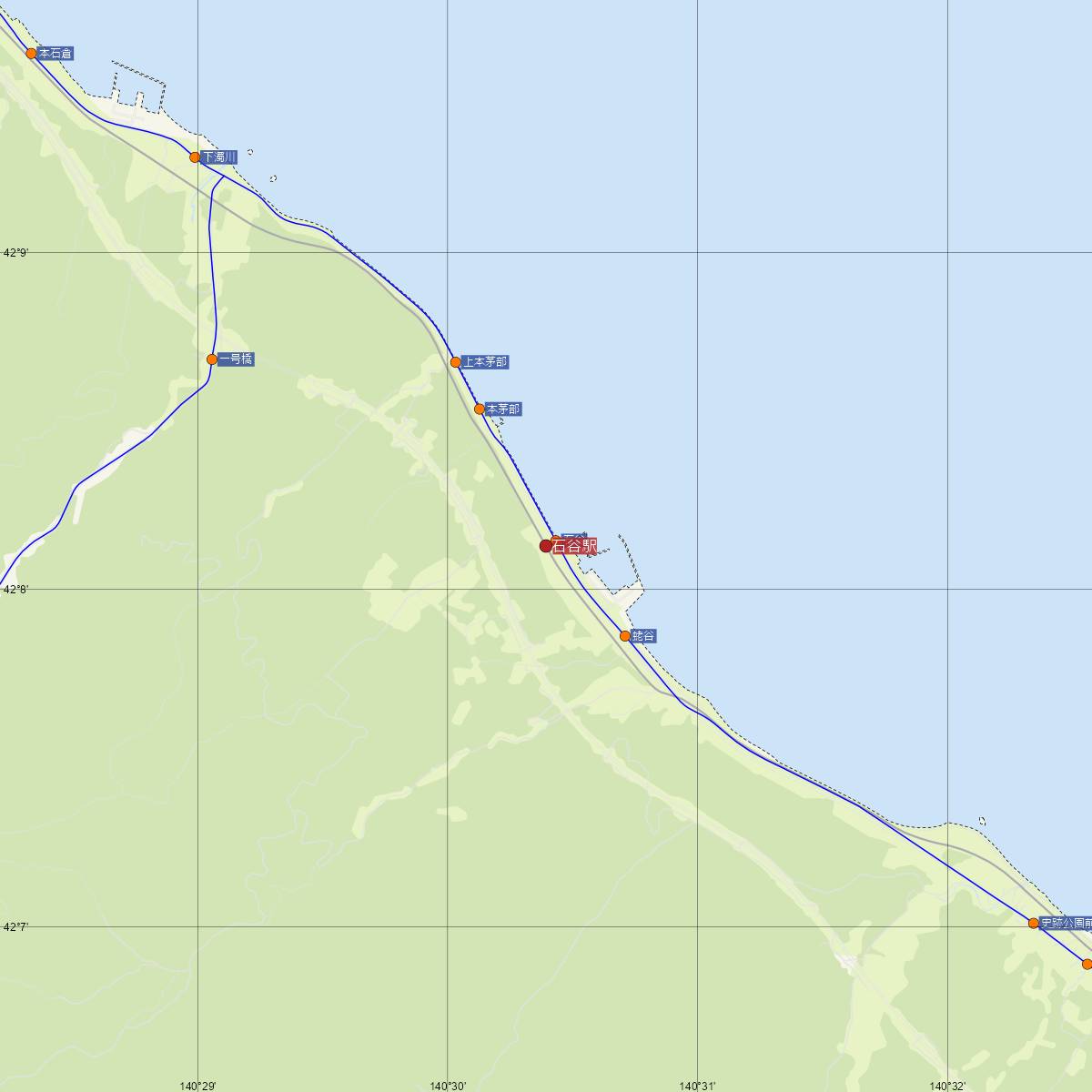 石谷駅（JR北海道）周辺のバス路線図