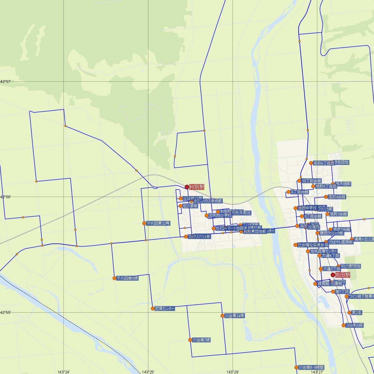 利別駅（JR北海道）周辺のバス路線図