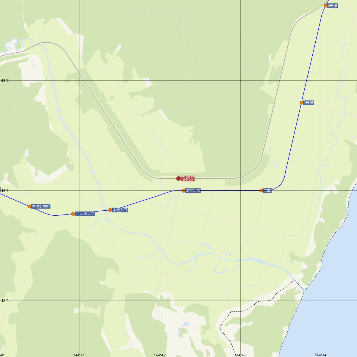 尾幌駅（JR北海道）周辺のバス路線図