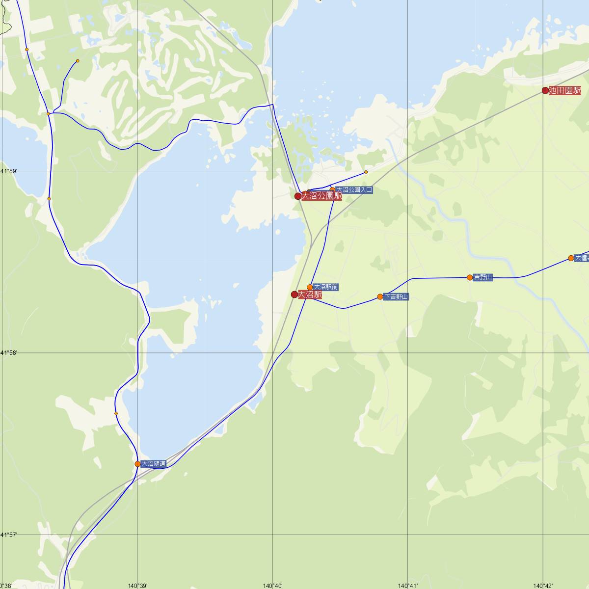 大沼駅（JR北海道）周辺のバス路線図