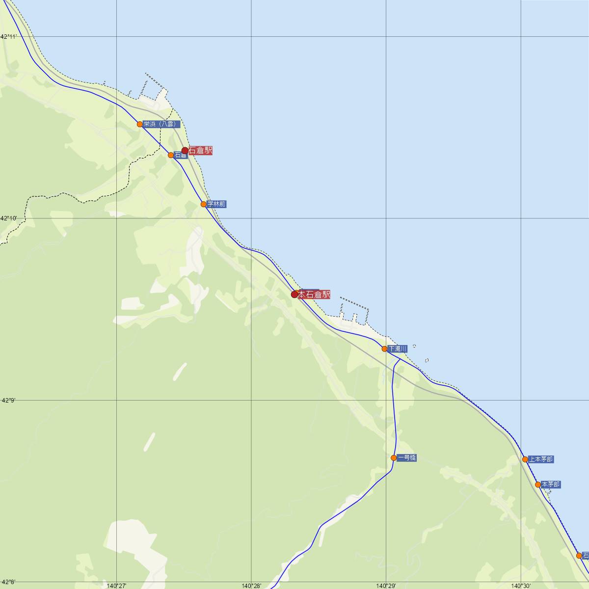 本石倉駅（JR北海道）周辺のバス路線図