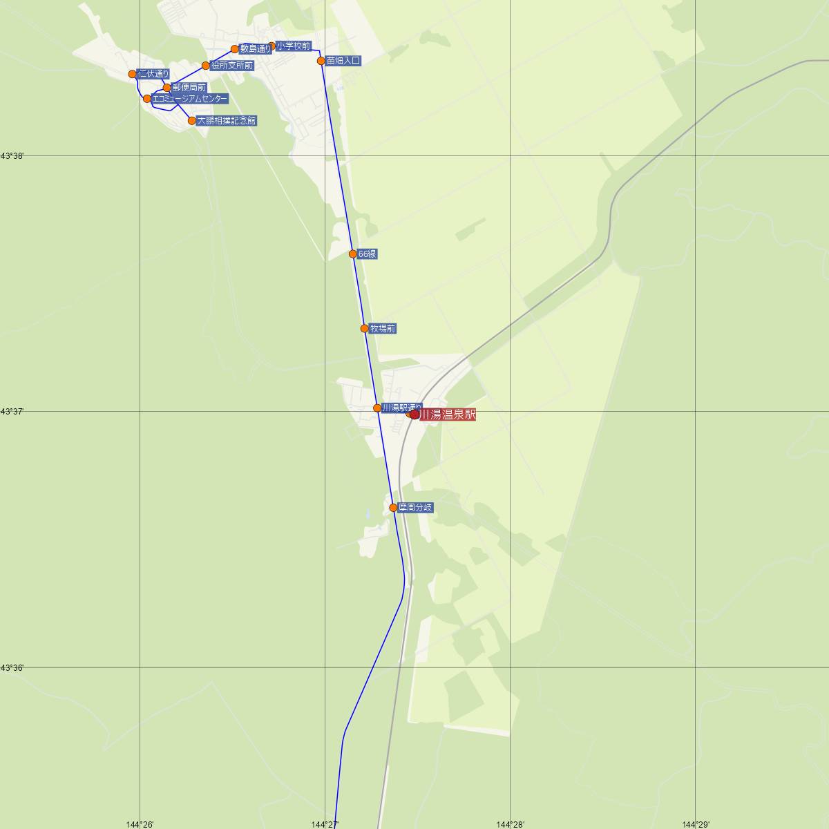 川湯温泉駅（JR北海道）周辺のバス路線図