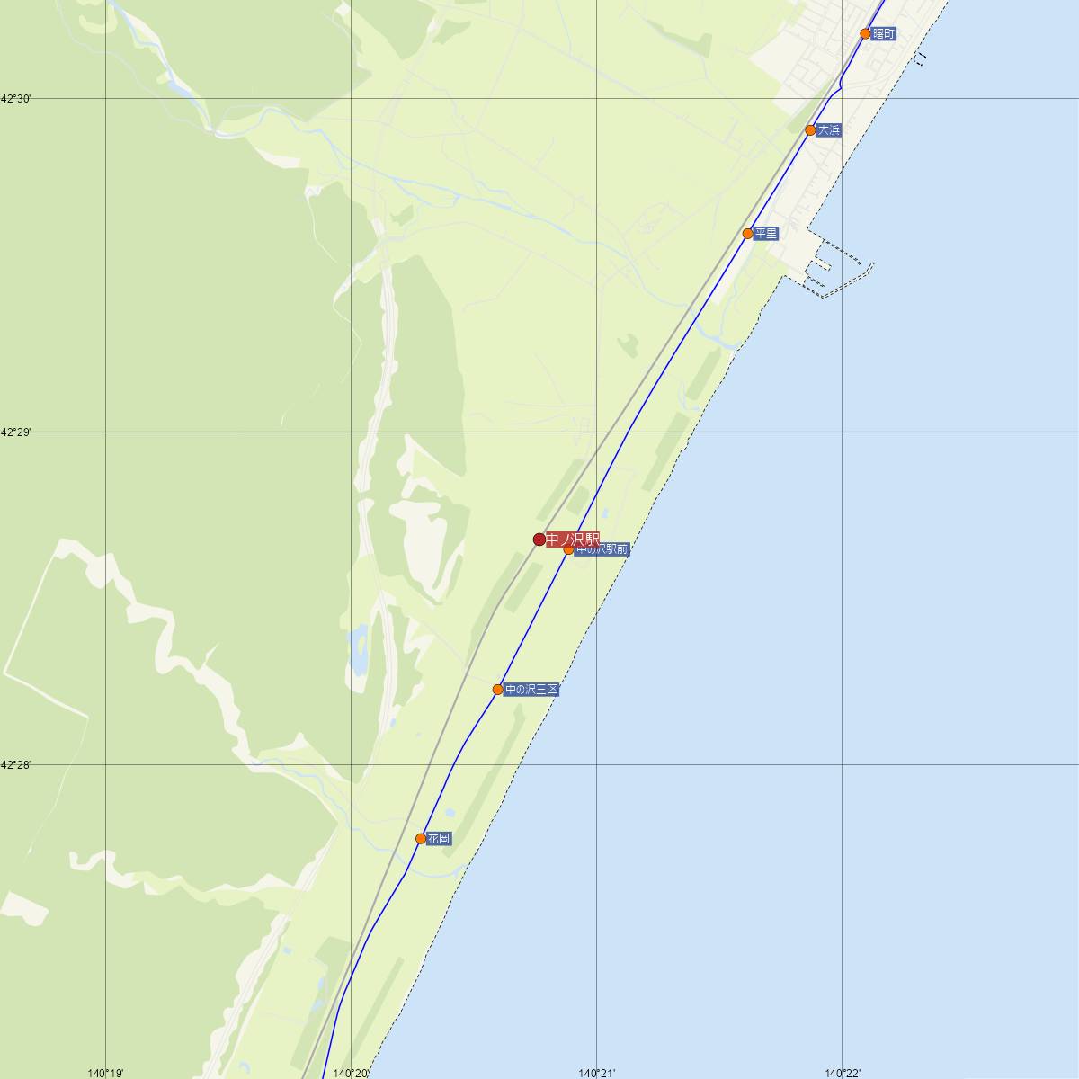 中ノ沢駅（JR北海道）周辺のバス路線図