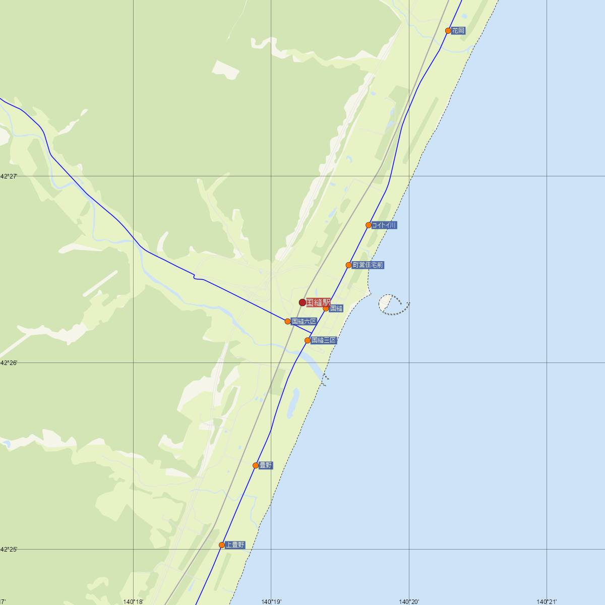 国縫駅（JR北海道）周辺のバス路線図