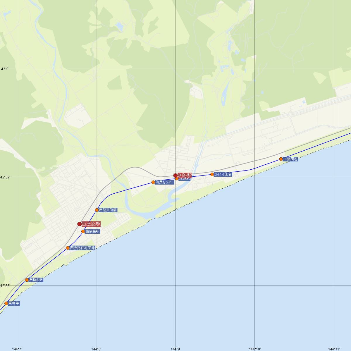 庶路駅（JR北海道）周辺のバス路線図