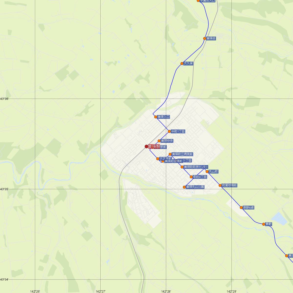 美瑛駅（JR北海道）周辺のバス路線図