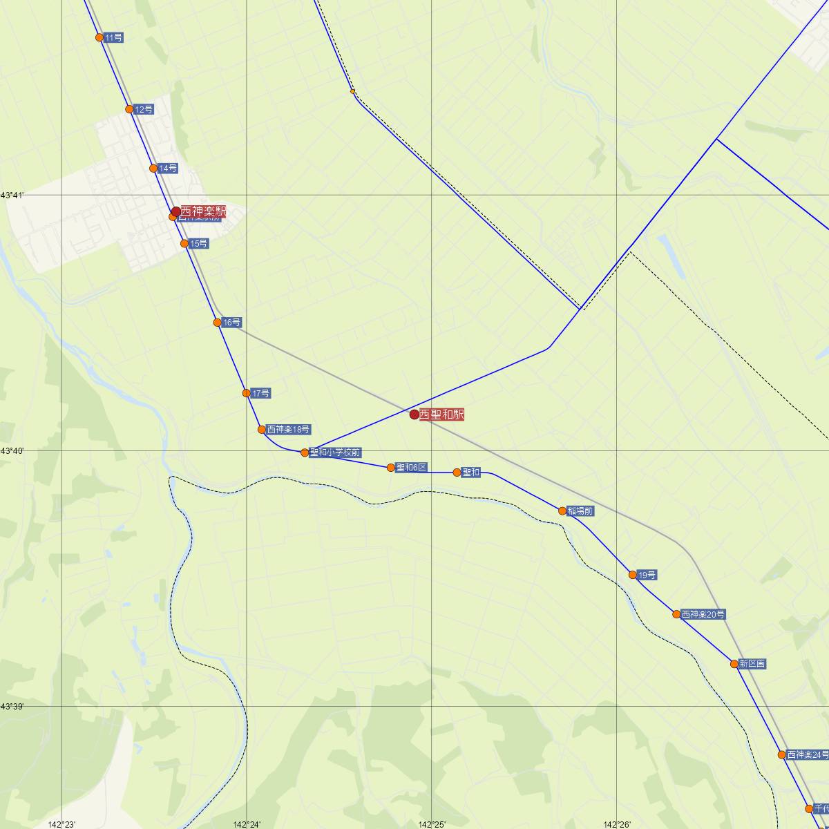 西聖和駅（JR北海道）周辺のバス路線図