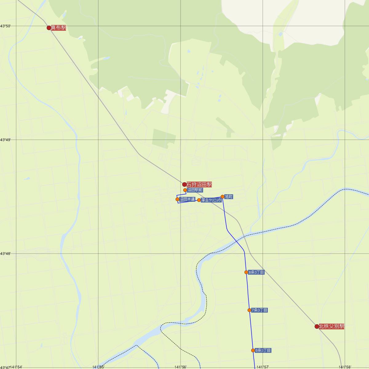 石狩沼田駅（JR北海道）周辺のバス路線図