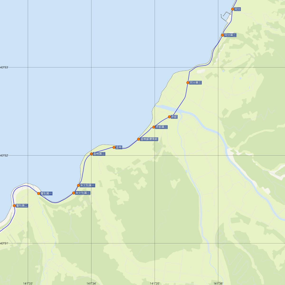 舎熊駅（JR北海道）周辺のバス路線図