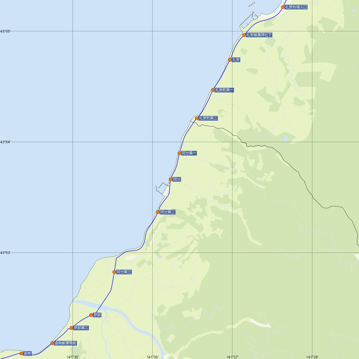 阿分駅（JR北海道）周辺のバス路線図