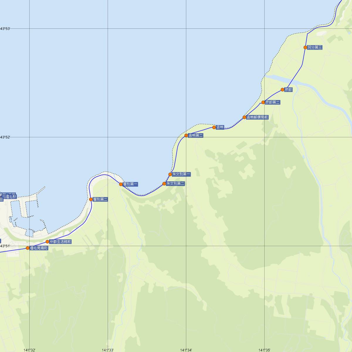 朱文別駅（JR北海道）周辺のバス路線図