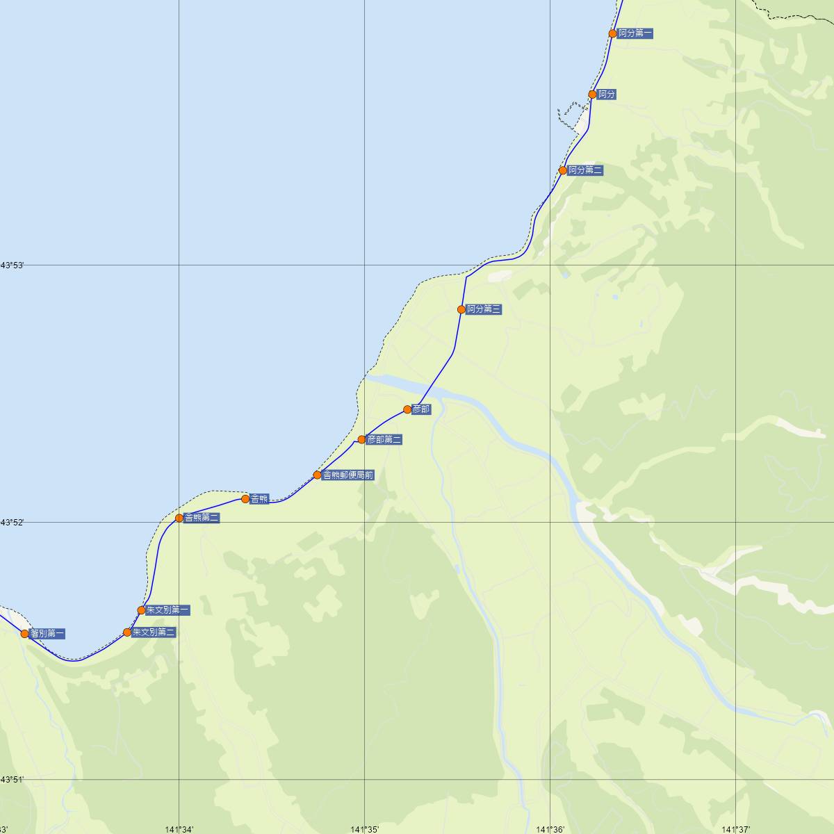 信砂駅（JR北海道）周辺のバス路線図