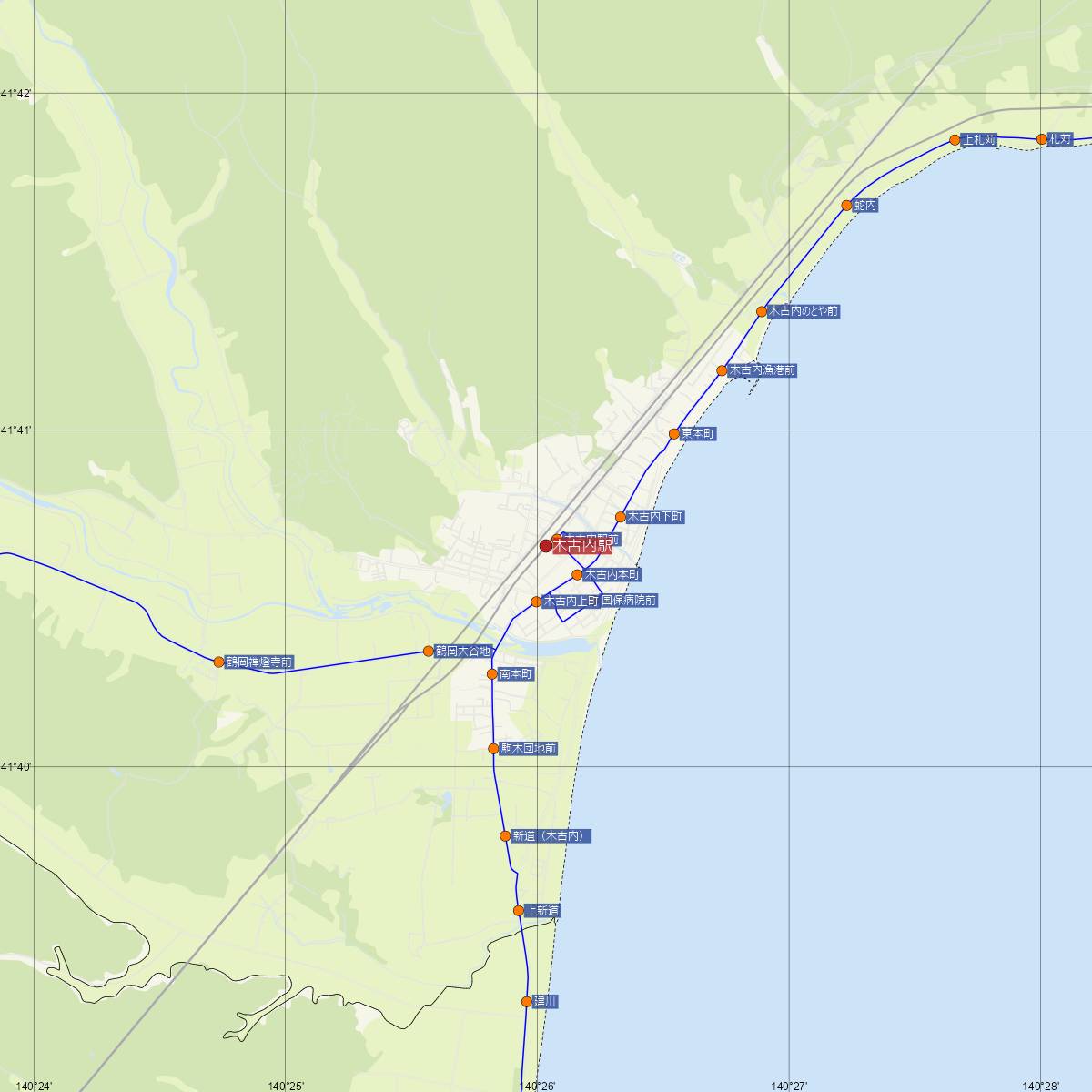 木古内駅（JR北海道）周辺のバス路線図