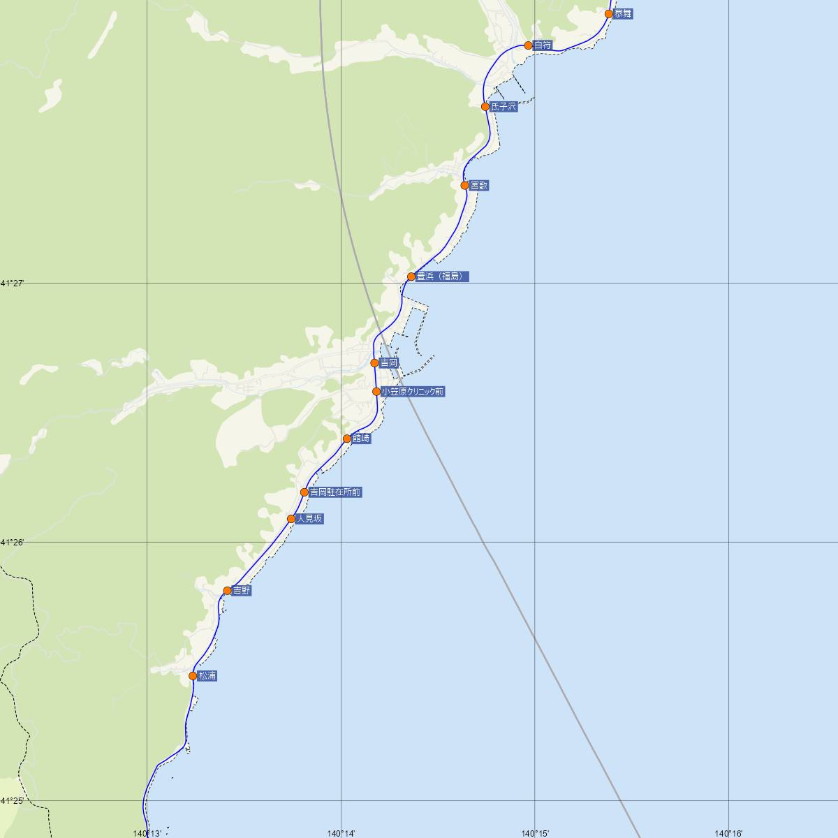 吉岡海底駅（JR北海道）周辺のバス路線図