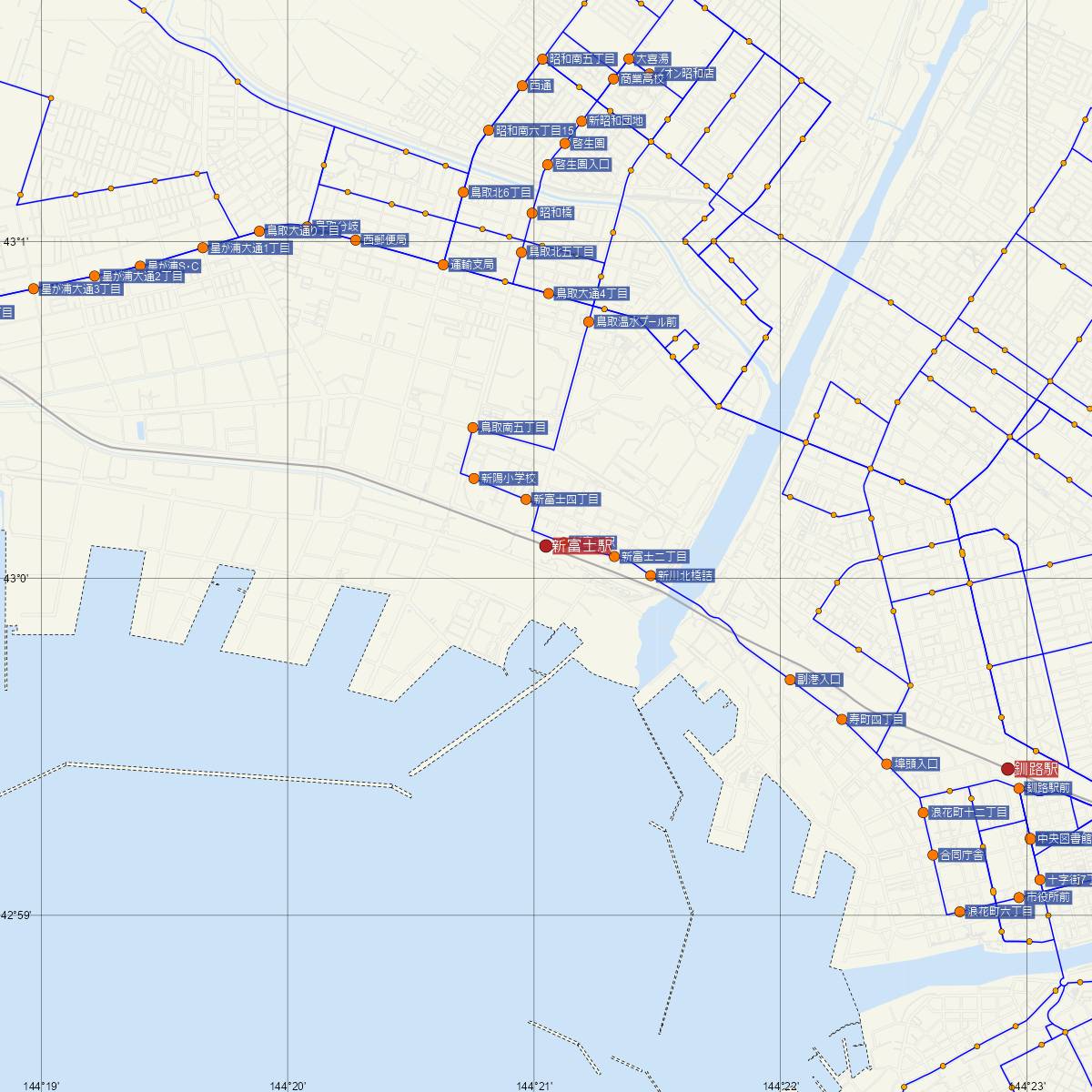 新富士駅（JR北海道）周辺のバス路線図