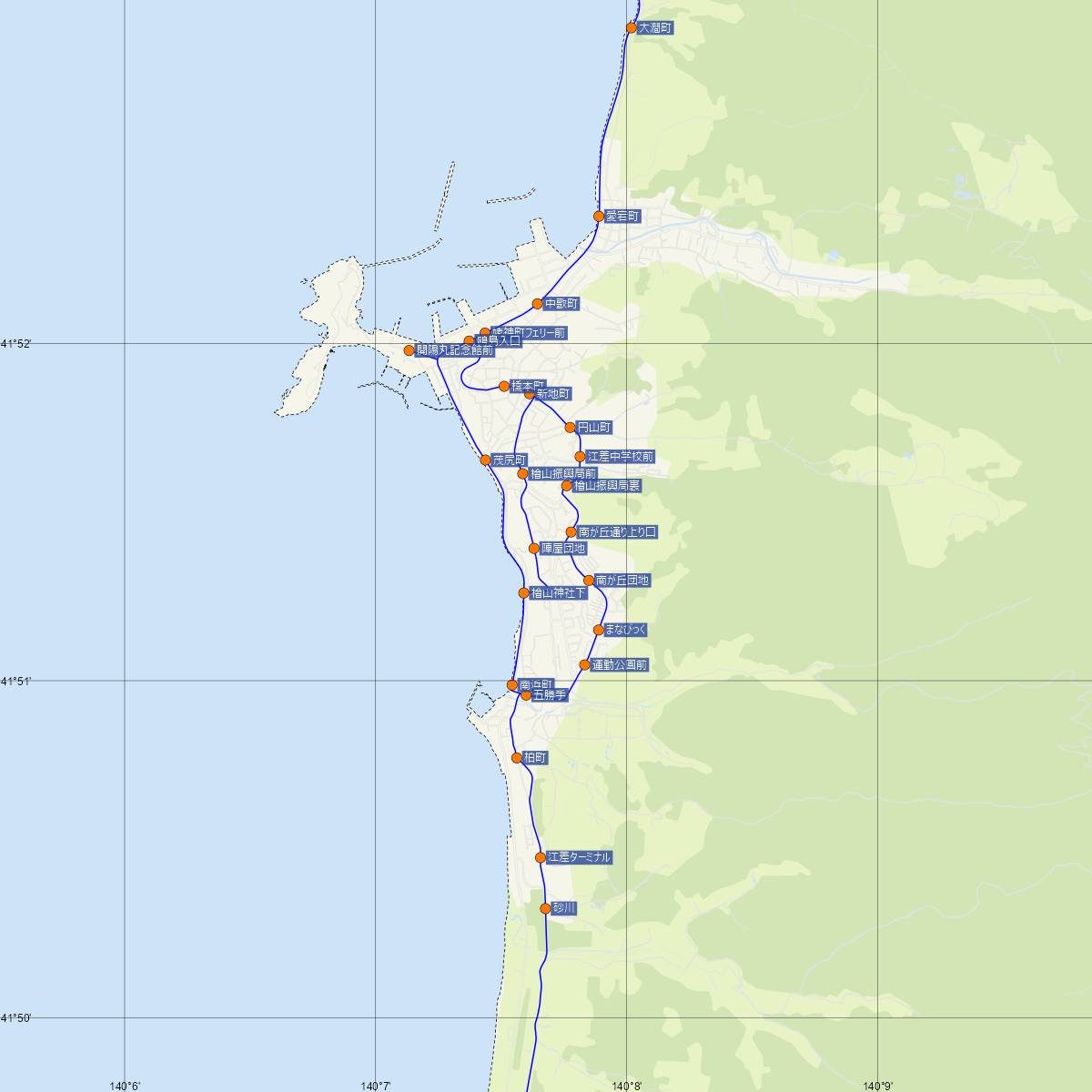 江差駅（JR北海道）周辺のバス路線図