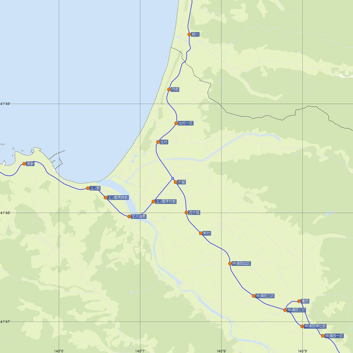 上ノ国駅（JR北海道）周辺のバス路線図