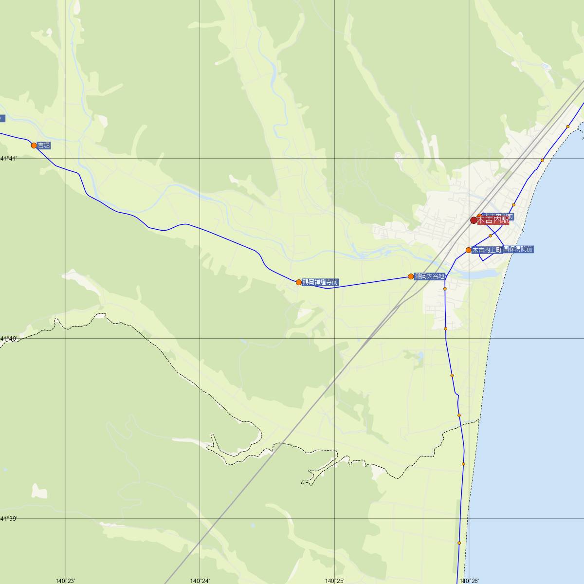 渡島鶴岡駅（JR北海道）周辺のバス路線図