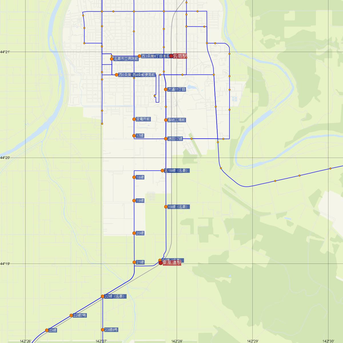 名寄高校駅（JR北海道）周辺のバス路線図