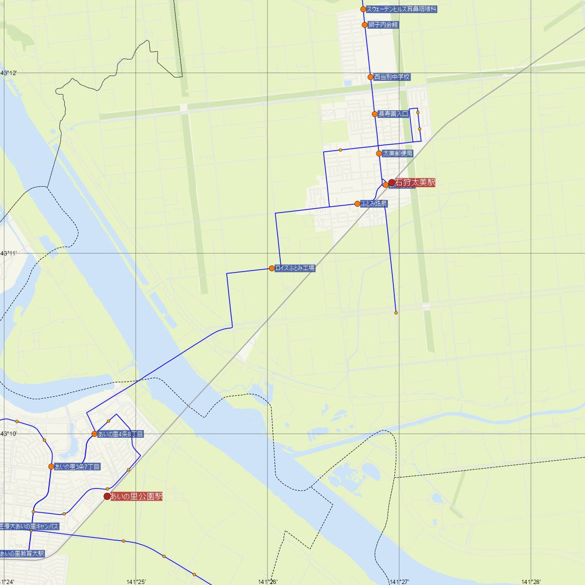 ロイズタウン駅（JR北海道）周辺のバス路線図