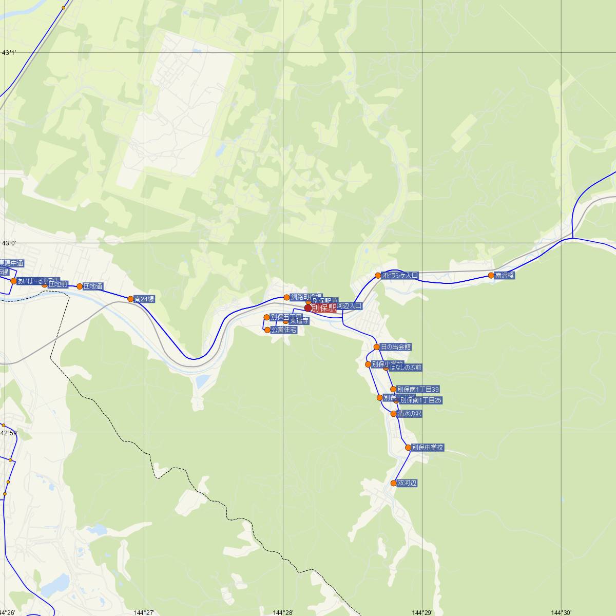 別保駅（JR北海道）周辺のバス路線図