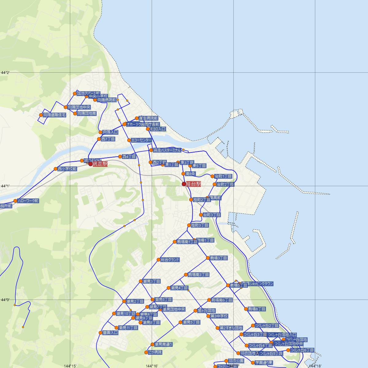 桂台駅（JR北海道）周辺のバス路線図