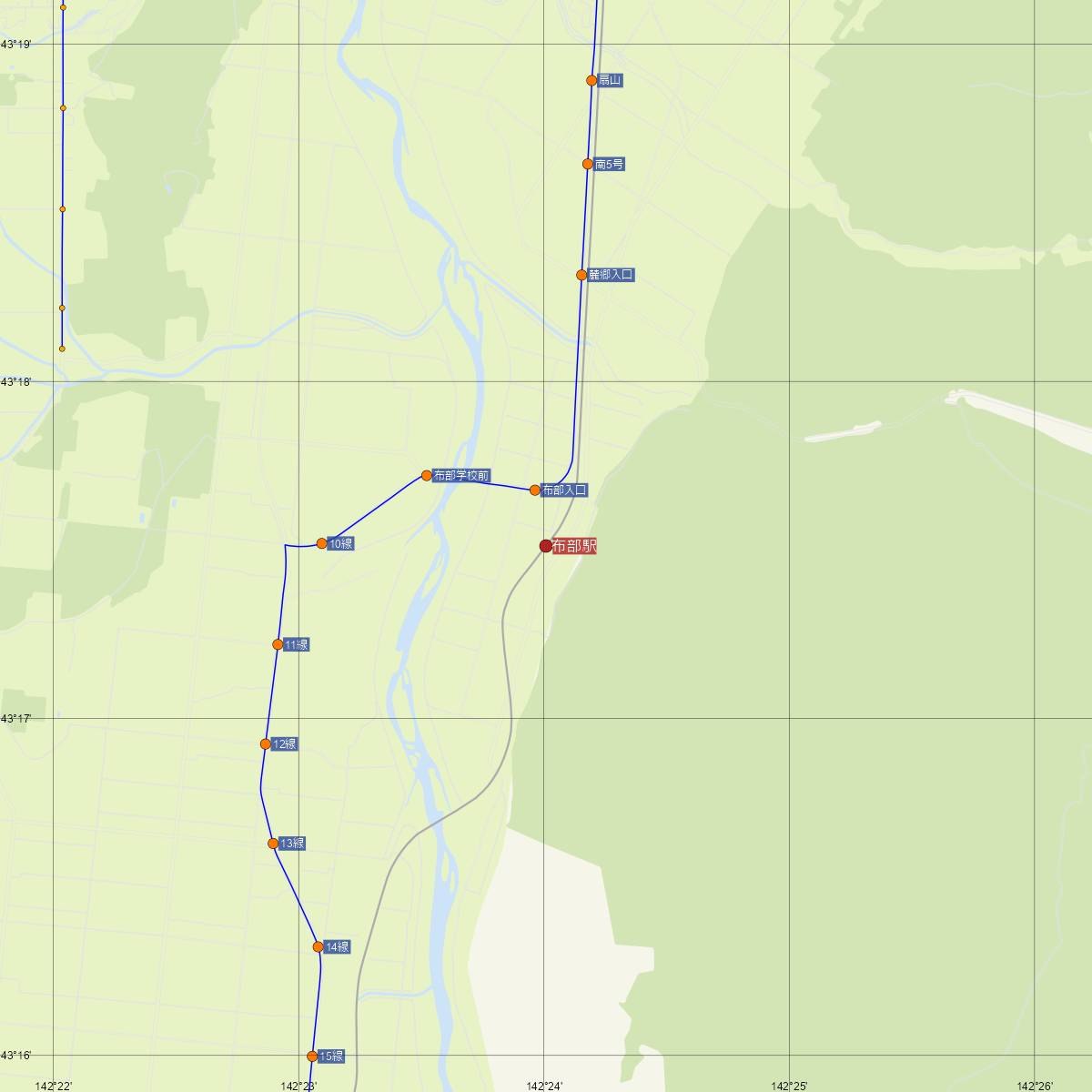 布部駅（JR北海道）周辺のバス路線図