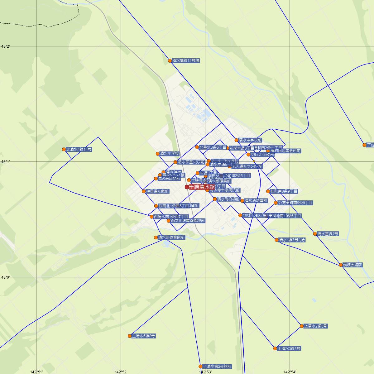 十勝清水駅（JR北海道）周辺のバス路線図