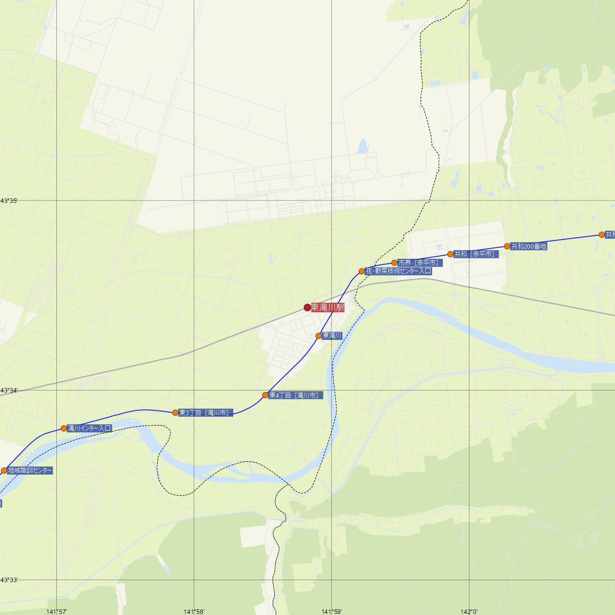 東滝川駅（JR北海道）周辺のバス路線図