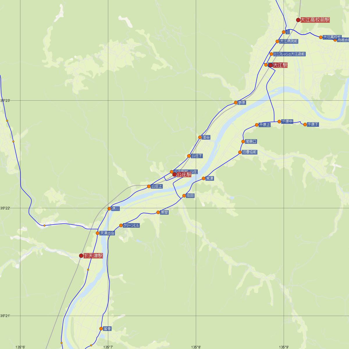 公庄駅（京都丹後鉄道）周辺のバス路線図