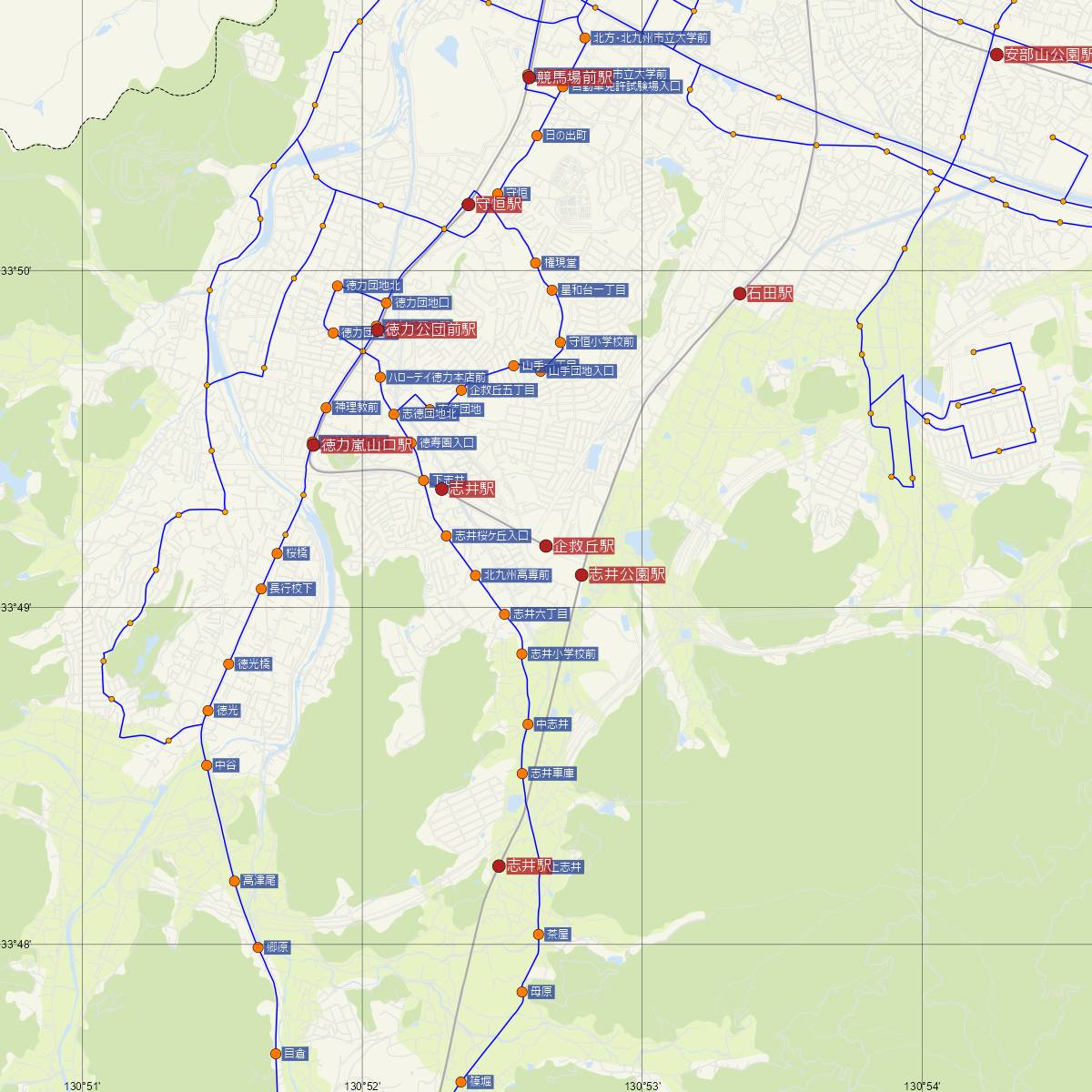 企救丘駅（北九州モノレール）周辺のバス路線図