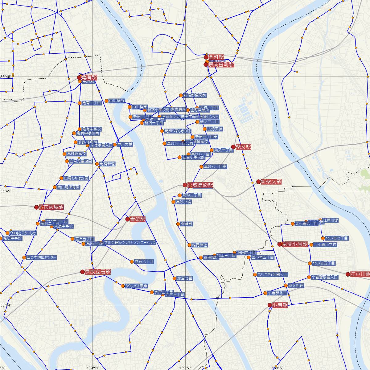 京成高砂駅（北総線）周辺のバス路線図