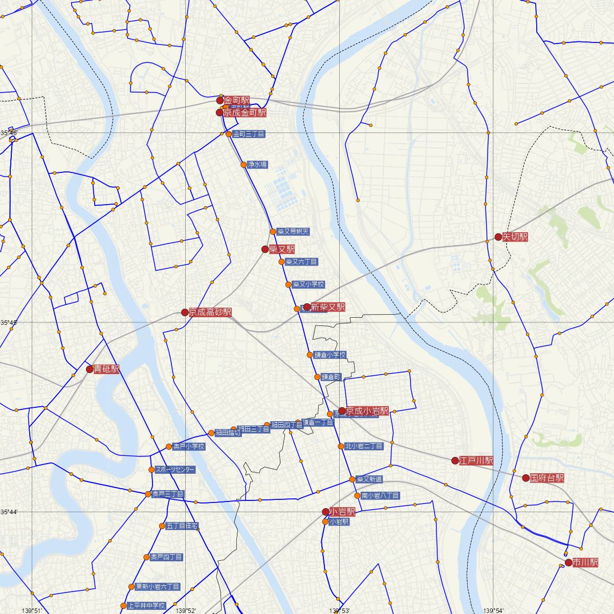 新柴又駅（北総線）周辺のバス路線図