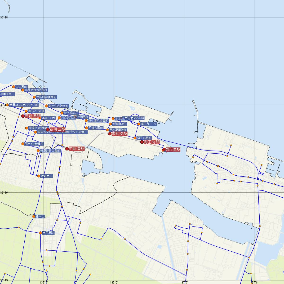 海王丸駅（万葉線）周辺のバス路線図