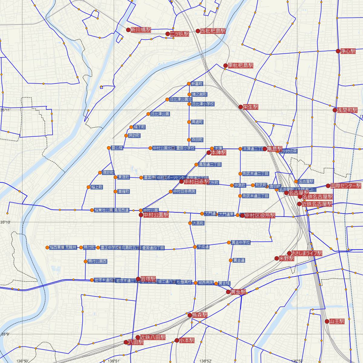 中村日赤駅（名古屋市営地下鉄）周辺のバス路線図