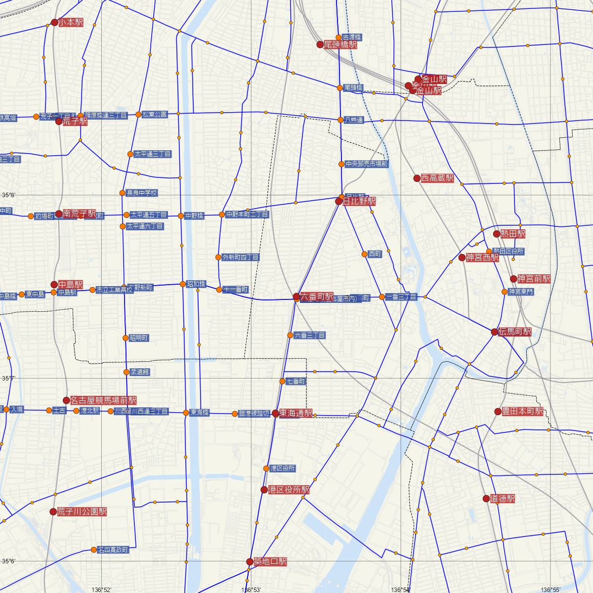 六番町駅（名古屋市営地下鉄）周辺のバス路線図