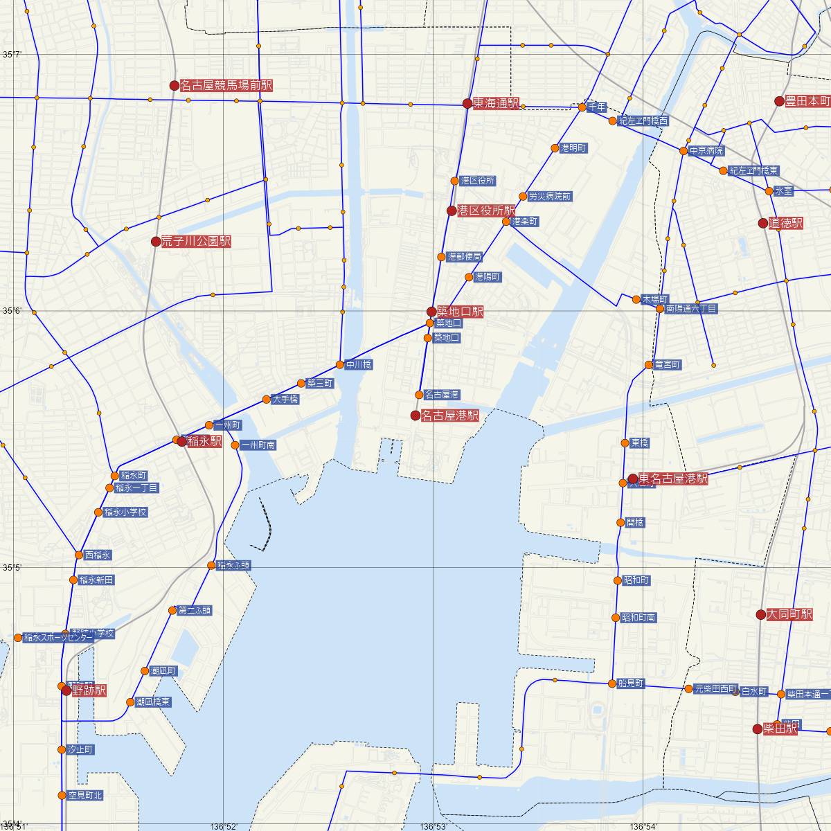 名古屋港駅（名古屋市営地下鉄）周辺のバス路線図