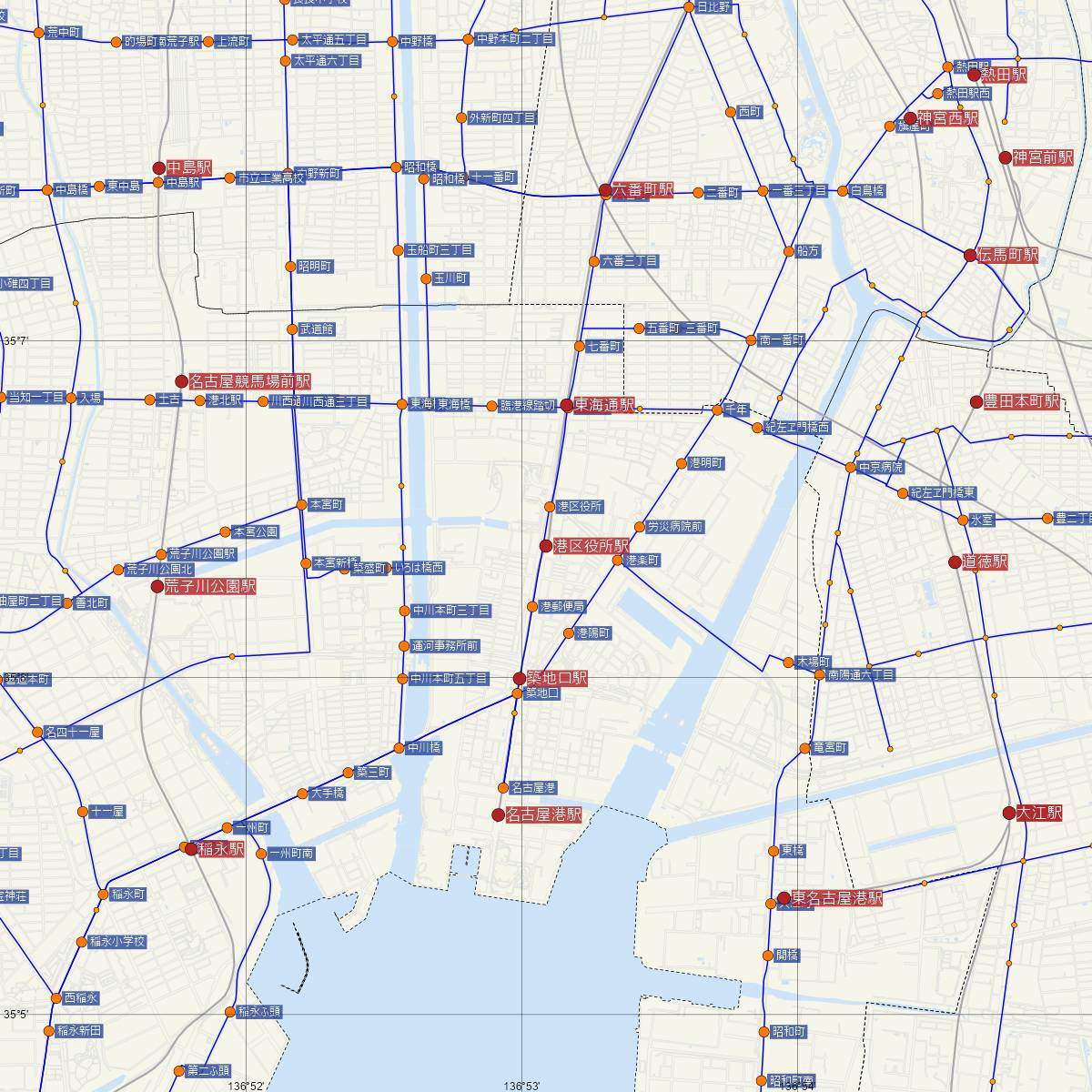 港区役所駅（名古屋市営地下鉄）周辺のバス路線図