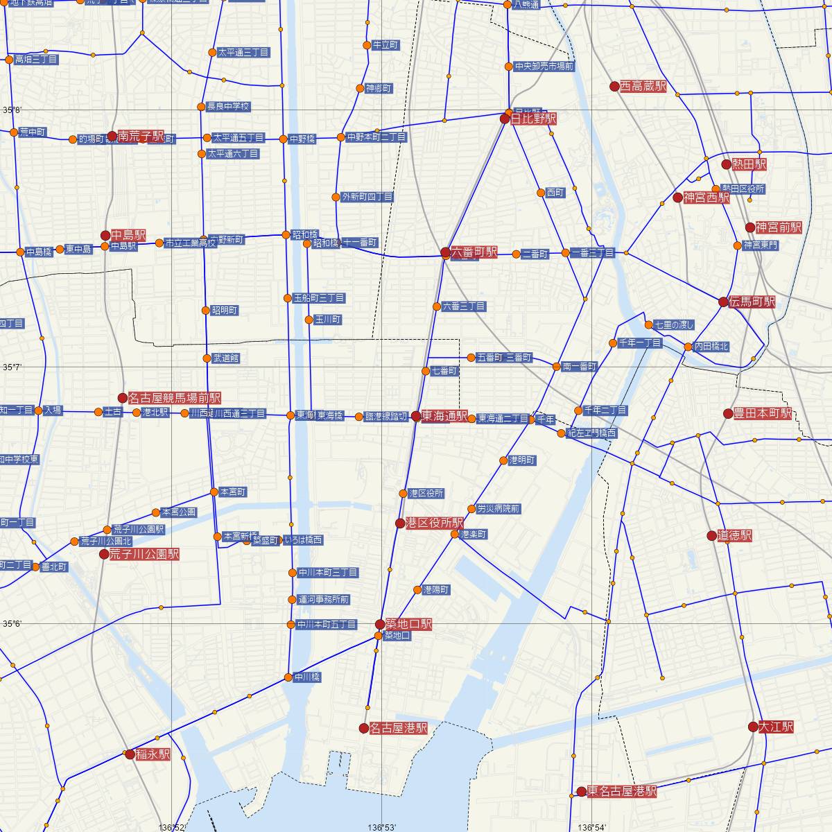 東海通駅（名古屋市営地下鉄）周辺のバス路線図