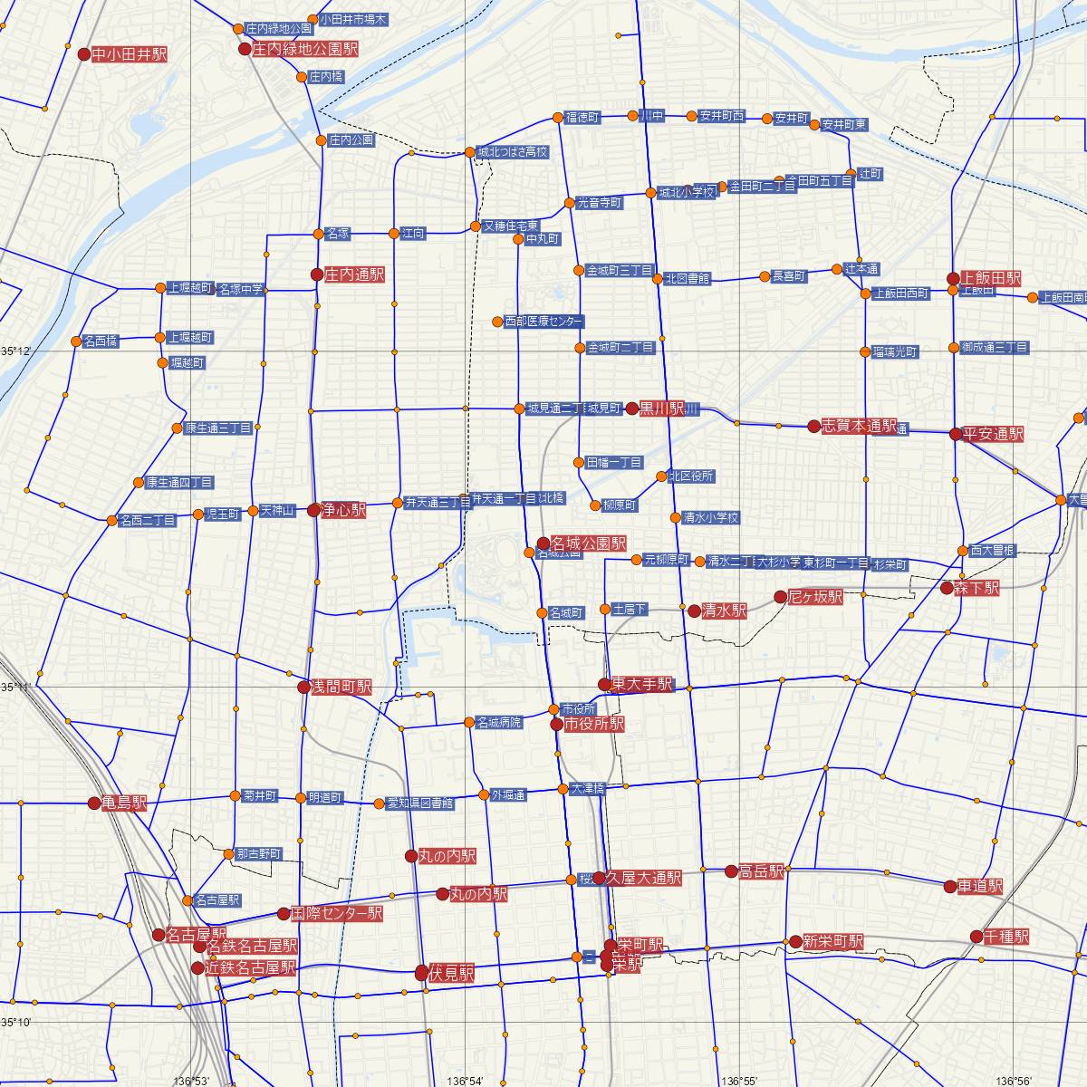 名城公園駅（名古屋市営地下鉄）周辺のバス路線図