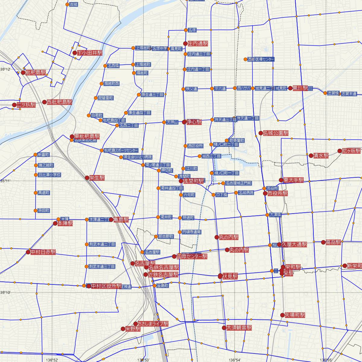 浅間町駅（名古屋市営地下鉄）周辺のバス路線図