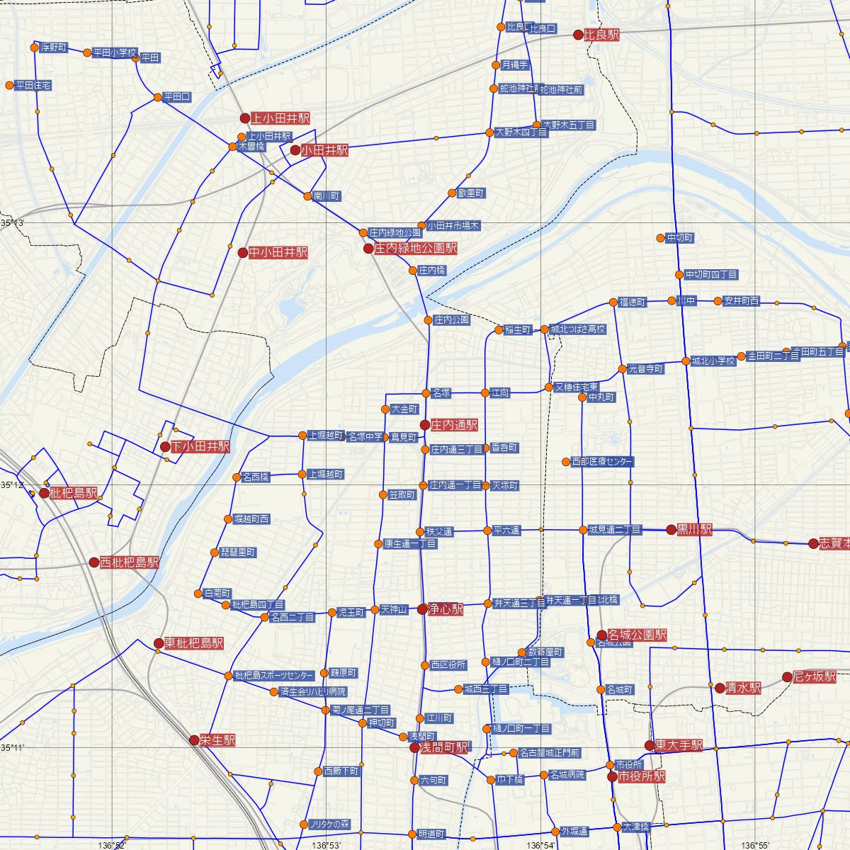 庄内通駅（名古屋市営地下鉄）周辺のバス路線図