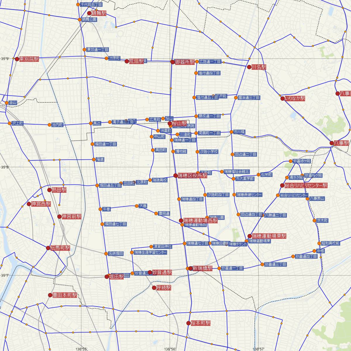 瑞穂区役所駅（名古屋市営地下鉄）周辺のバス路線図