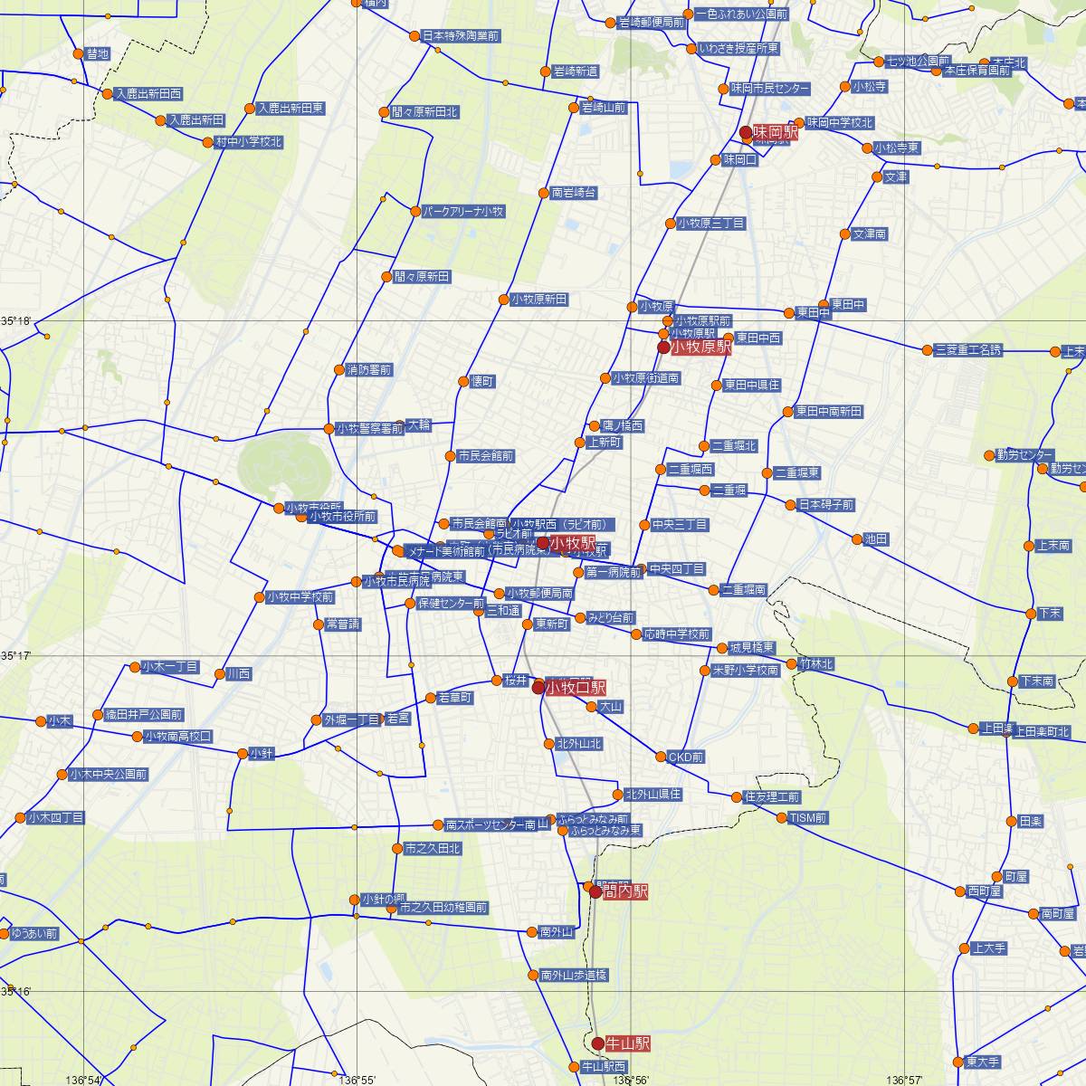 小牧駅（名古屋鉄道）周辺のバス路線図