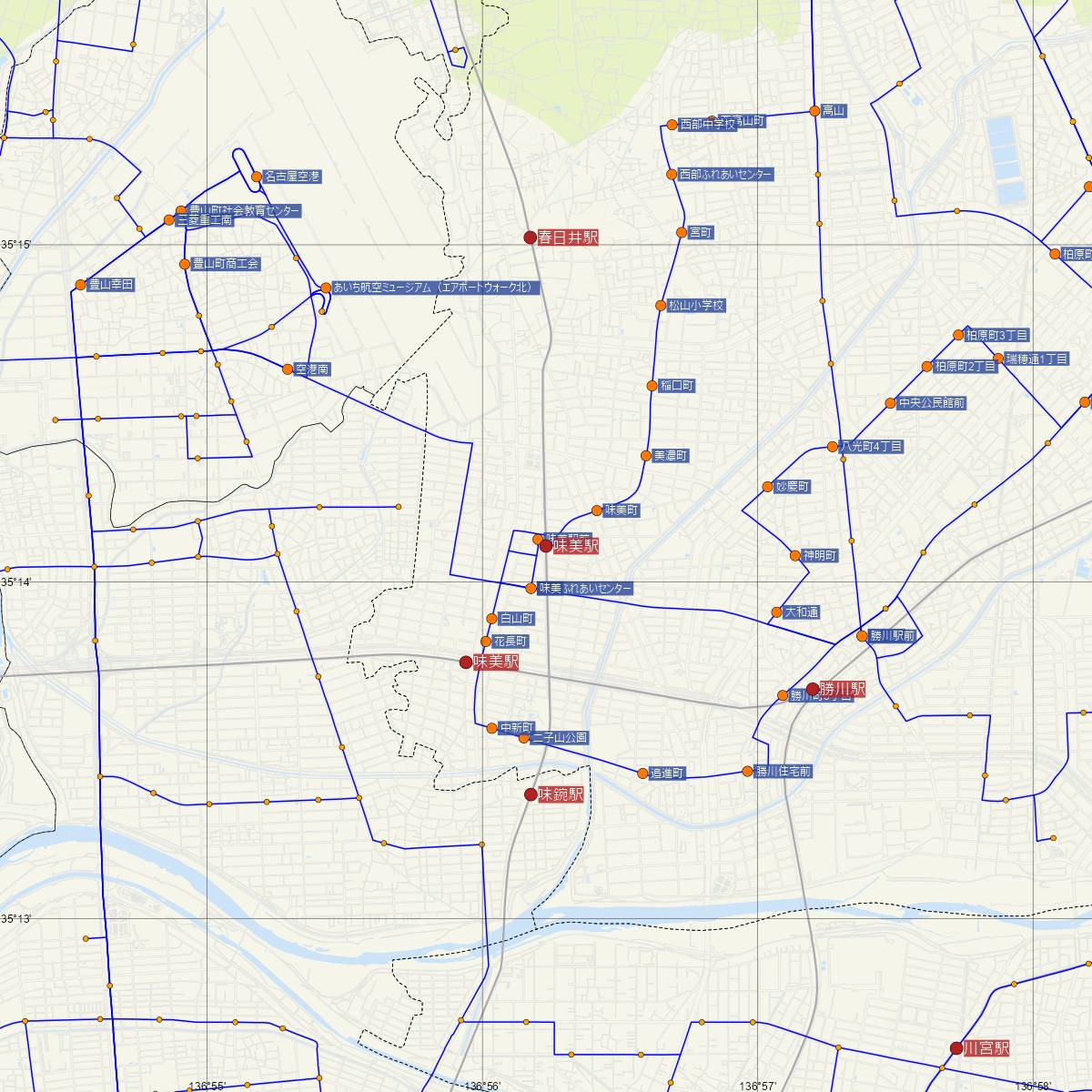 味美駅（名古屋鉄道）周辺のバス路線図