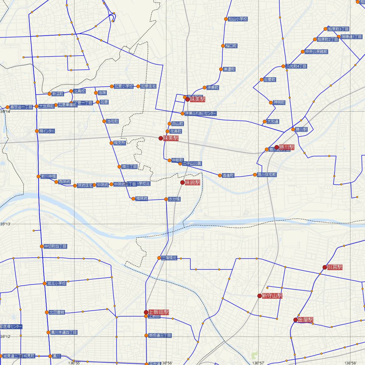 味鋺駅（名古屋鉄道）周辺のバス路線図