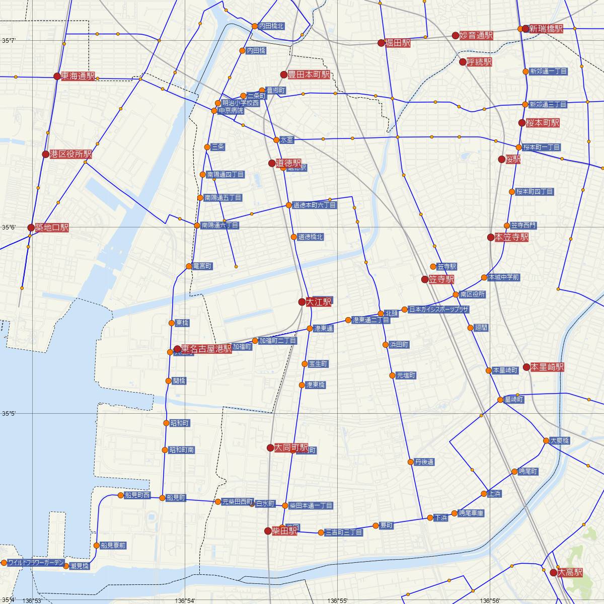 大江駅（名古屋鉄道）周辺のバス路線図