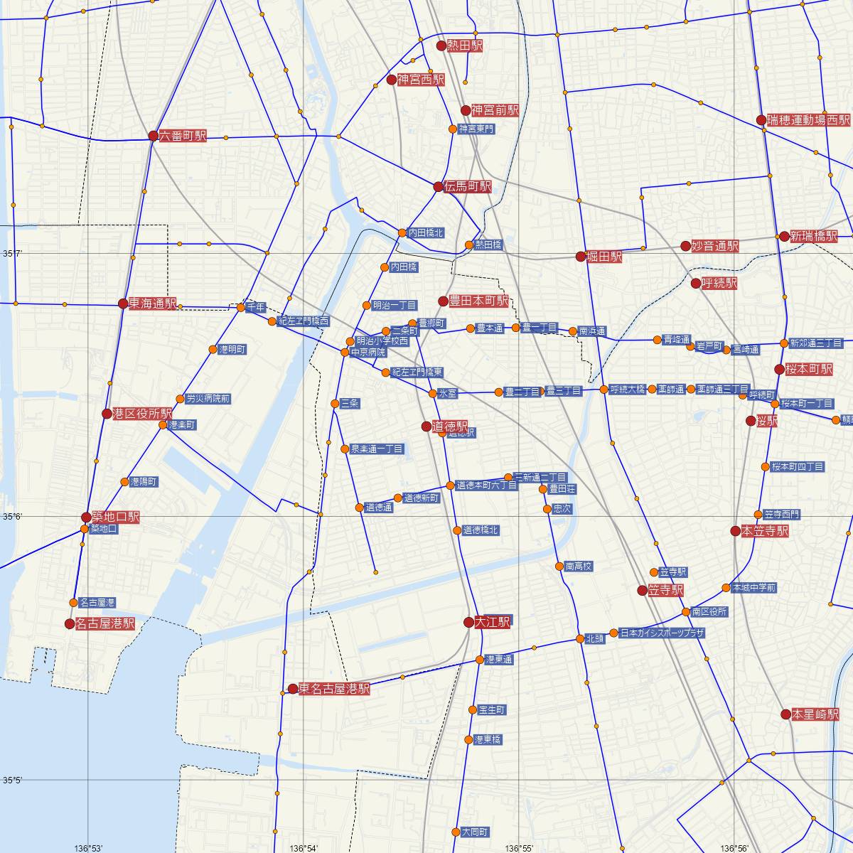 道徳駅（名古屋鉄道）周辺のバス路線図