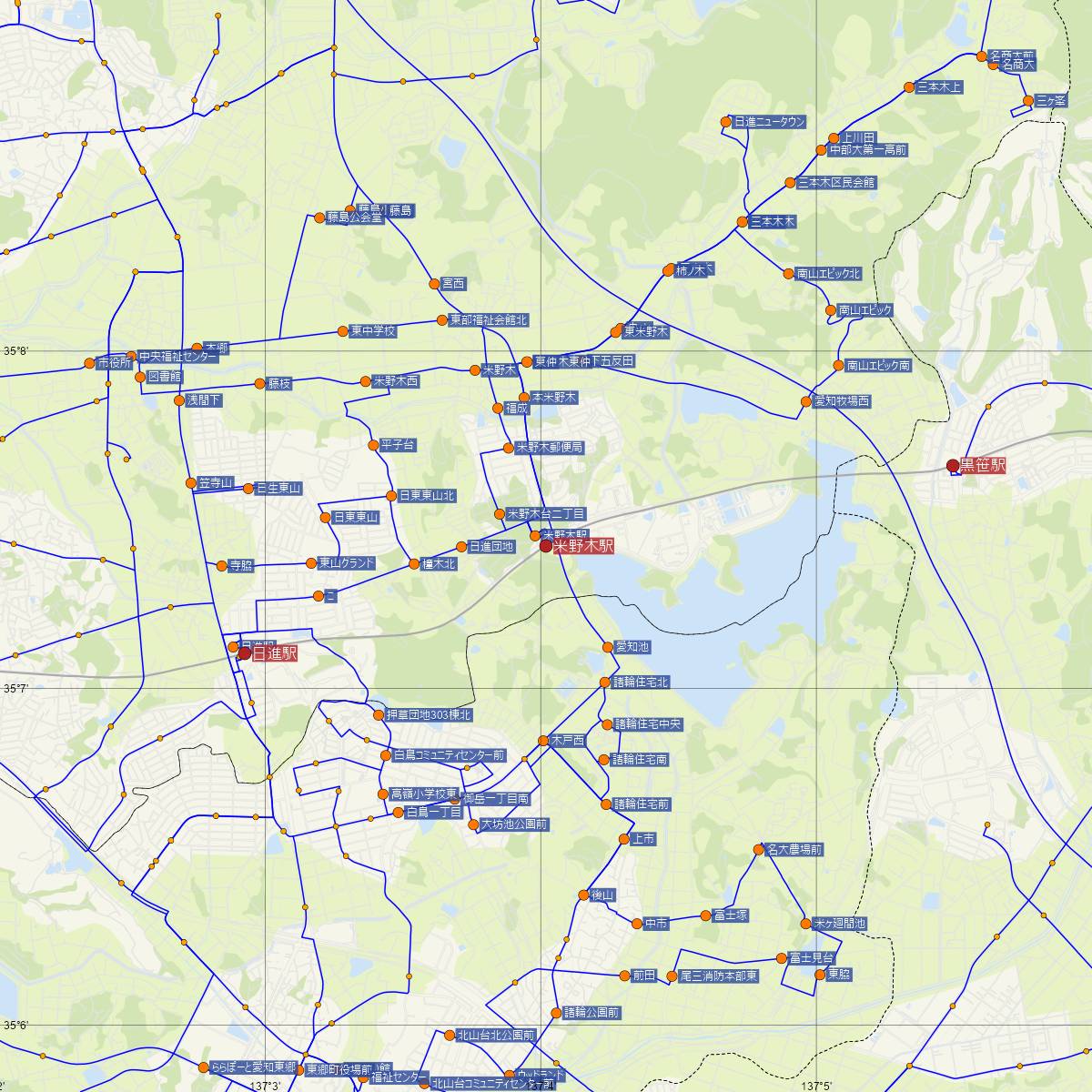 米野木駅（名古屋鉄道）周辺のバス路線図
