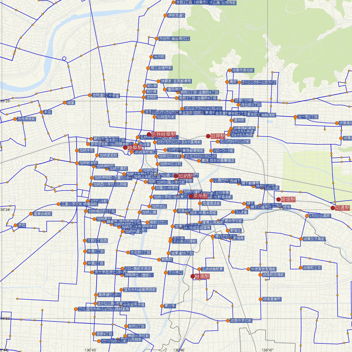 加納駅（名古屋鉄道）周辺のバス路線図